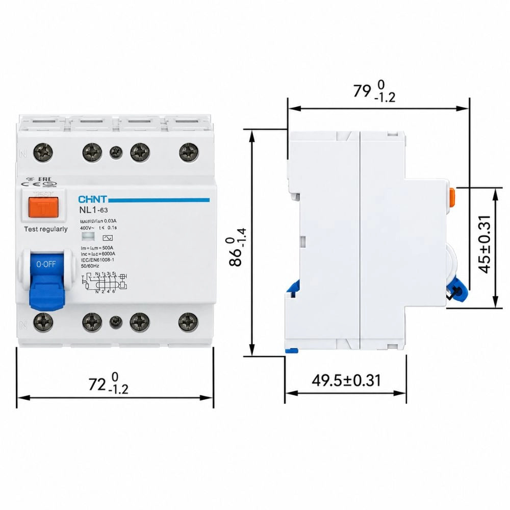 Nl1-63-4p-ac300 interruttore differenziale puro 4p 300 ma 6 ka tipo ac protezione contro contatti diretti e indiretti...