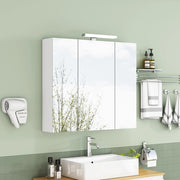 Mobile bagno bianco 80 cm con 3 ante, illuminazione LED, ripiani in vetro regolabili e presa francese integrata