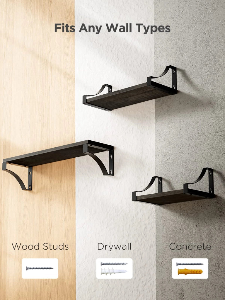 Mensole sospese, set di 3, legno rustico, colore nero, da montare a parete