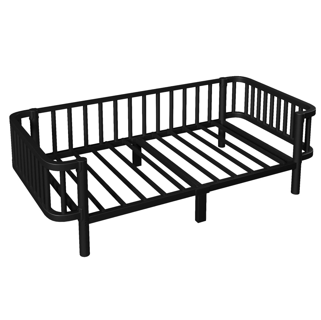Letto diurno in metallo nero 90 x 200 cm, utilizzabile come divano