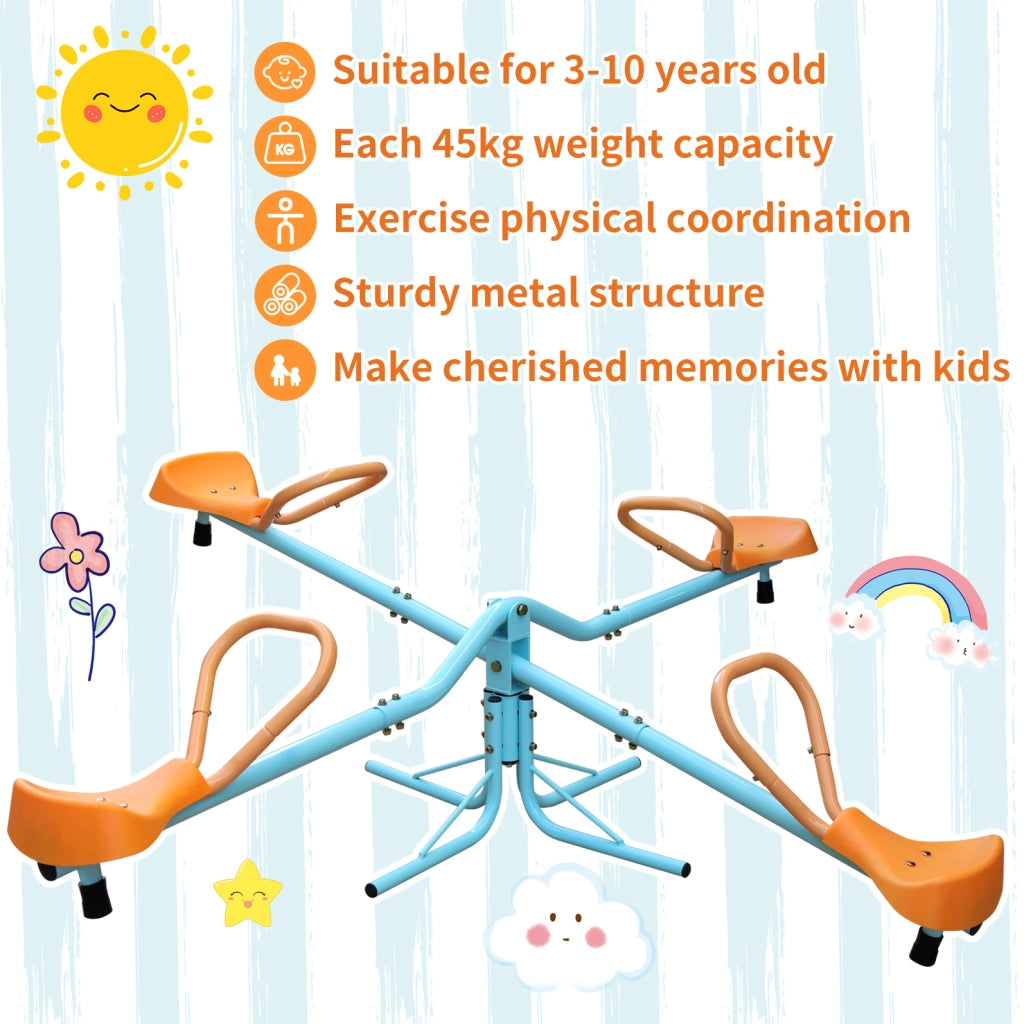 Altalena a bilico ULEVR 182,88 cm per 4 bambini, struttura in ferro e plastica, blu e arancione