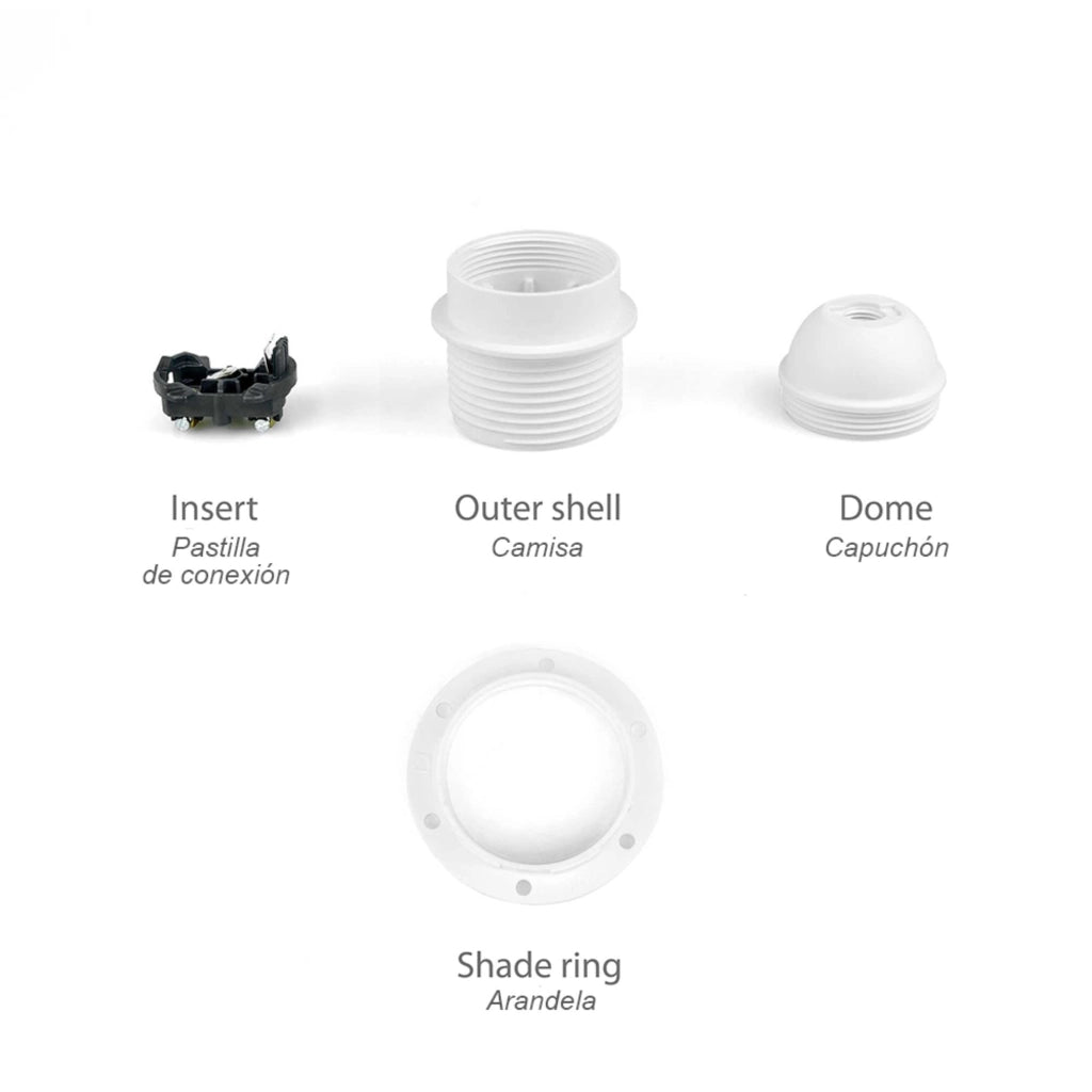 Confezione da 4 portalampada E27, attacco M10x1, con sistema di sicurezza, in termoplastica, colore bianco