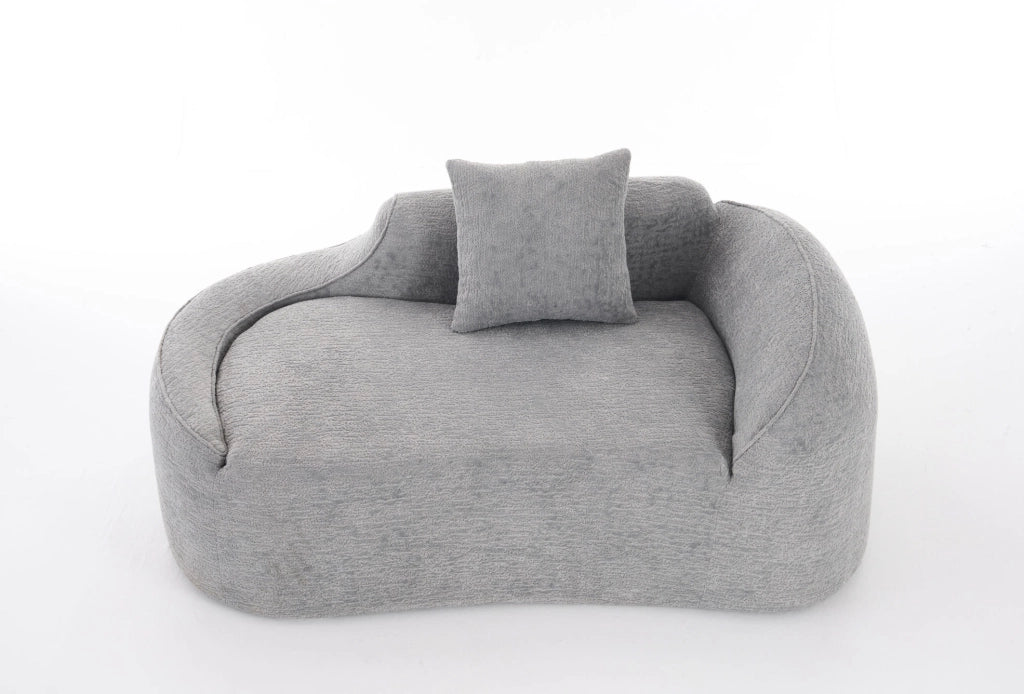 Divano chaise longue in ciniglia grigio chiaro con cuscino
