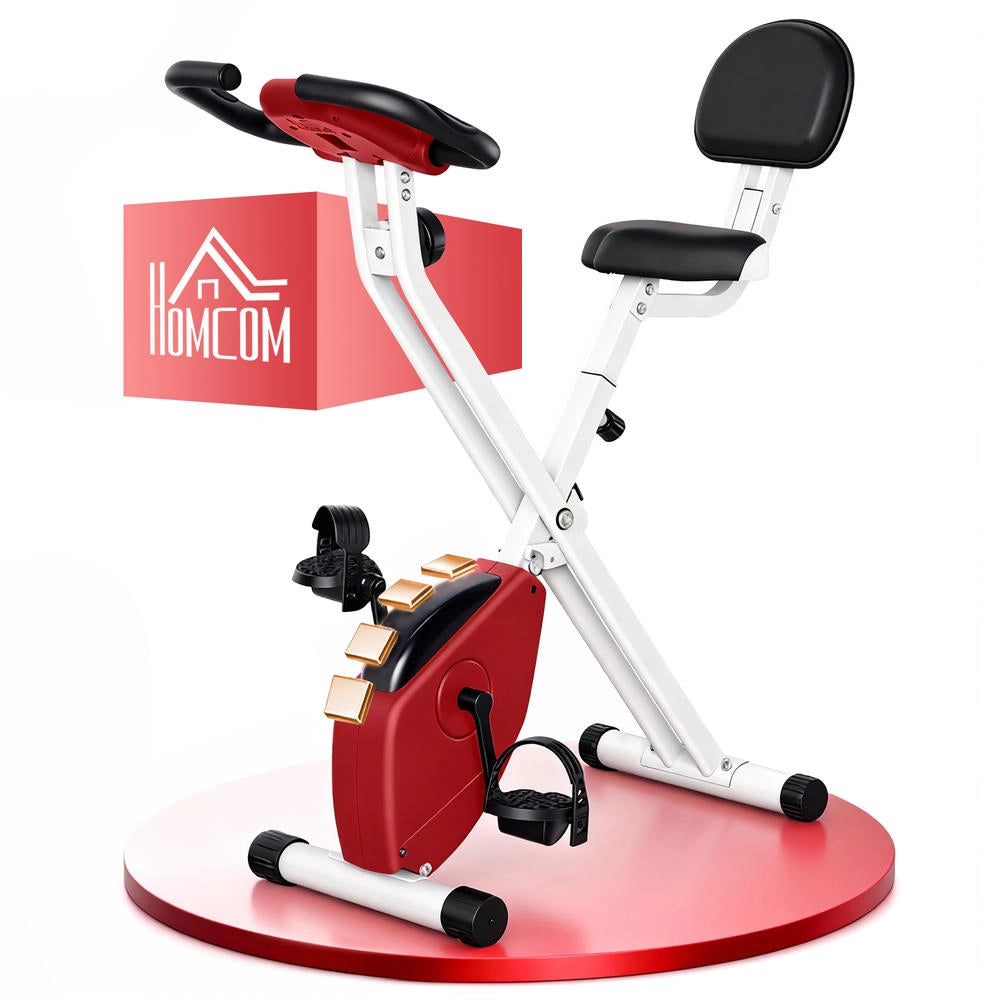 Cyclette Pieghevole da Camera Magnetica a 8 Livelli con Display LCD Regolabile in Acciaio Rosso e Bianco