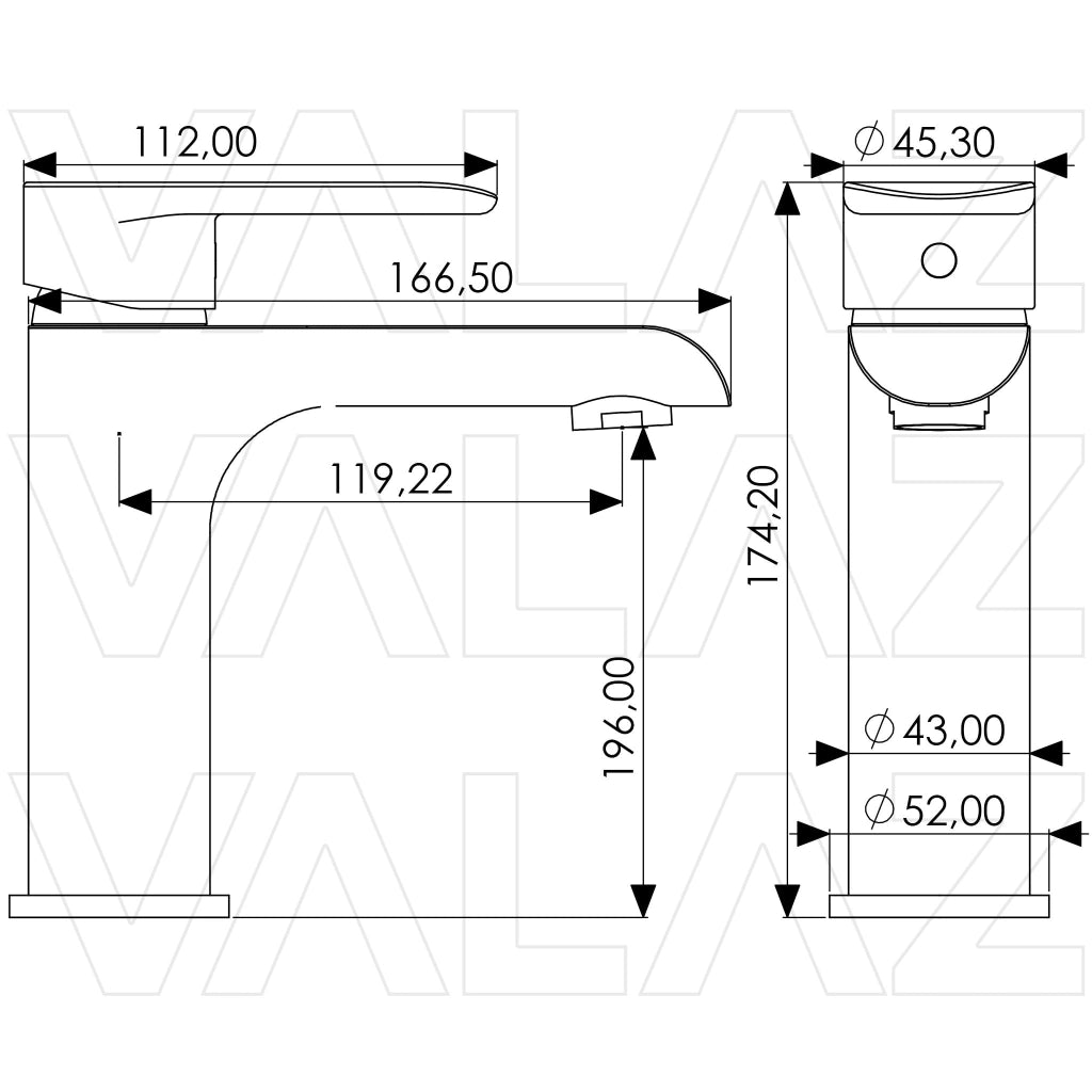Miscelatore monocomando per lavabo, nero opaco, forma rotonda, serie Turia