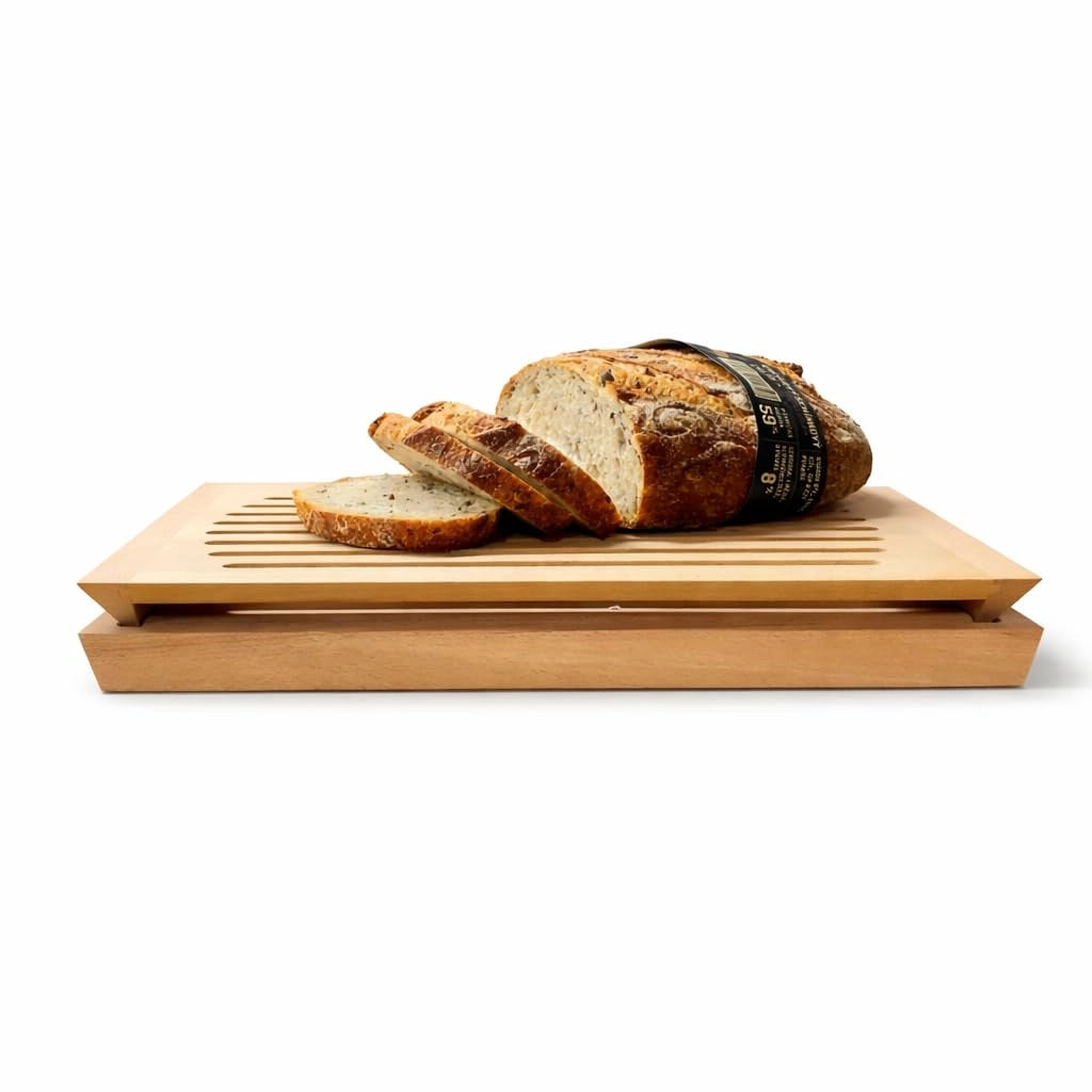 Tagliere per pane con raccoglitore per briciole, dimensioni 30x40x5 cm, in legno di faggio