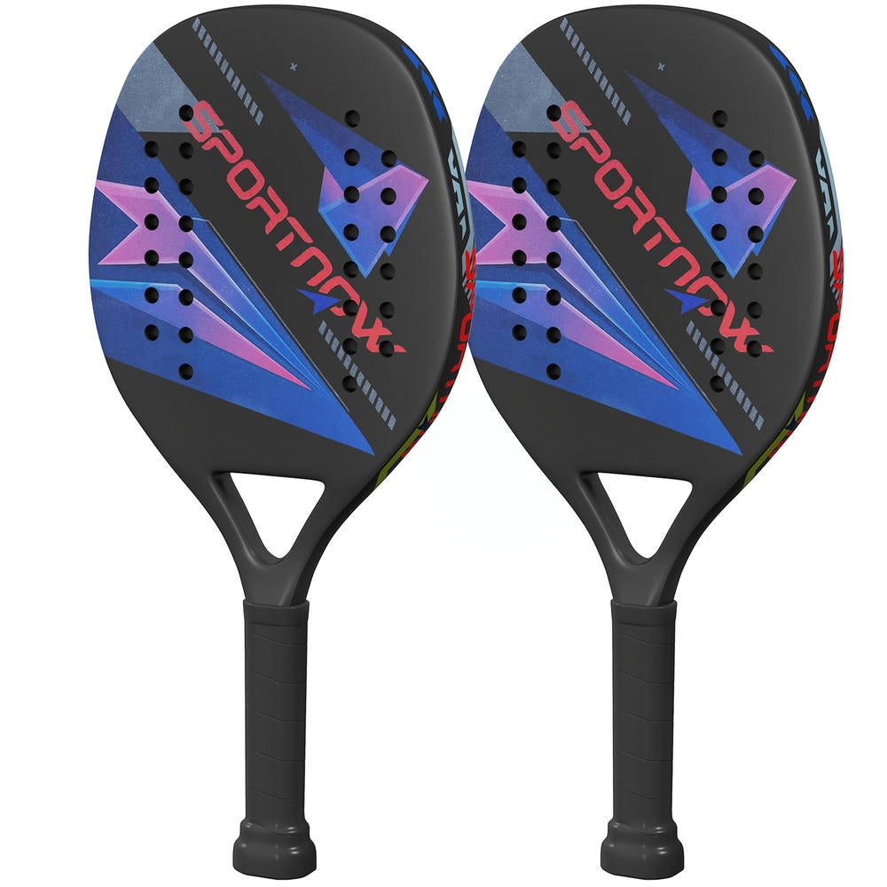 Set racchetta da beach tennis in fibra di carbonio nero con impugnatura antiscivolo e borsa a tracolla, leggero e resistente