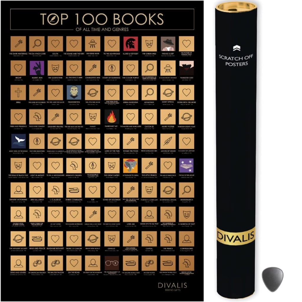 Poster "Top 100 Libri" con area grattabile, dimensioni 61x41 cm