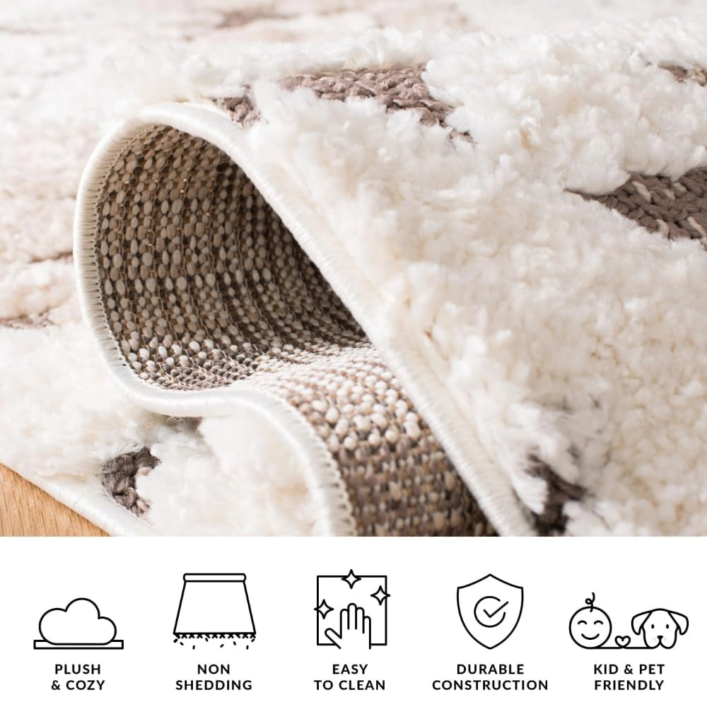 Tappeto shag, 160x229 cm, color avorio/marrone, forma rettangolare