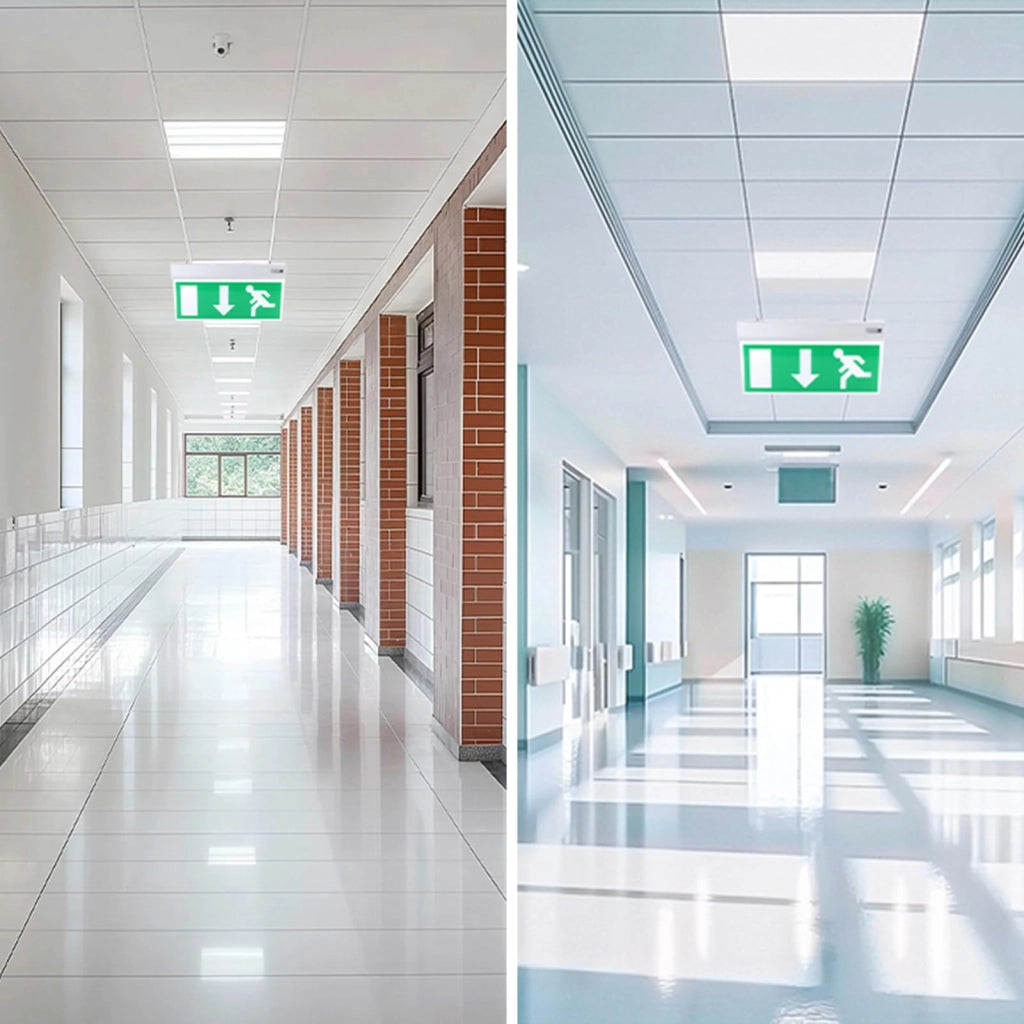 Segnaletica di emergenza a LED, modello "Uscita", 1 pezzo, in acrilico, 110-220V