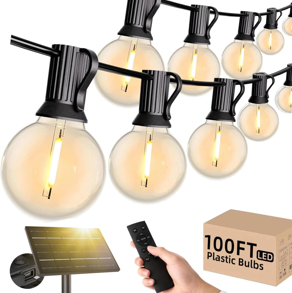 Catena luminosa solare da 30 metri, con dimmer, telecomando, grado di protezione IP65, luce bianco caldo