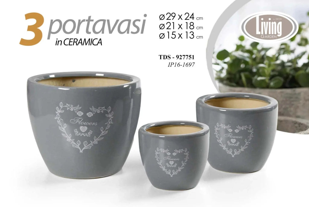 Set 3 portavasi in ceramica Ø29/21/15 cm