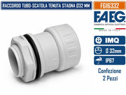 CONFEZIONE 2 PEZZI RACCORDO TUBO - SCATOLA PASSO METRICO M32x1,5 TENUTA STAGNA IP67 PER TUBO RIGIDO Ø 32MM RAL7035