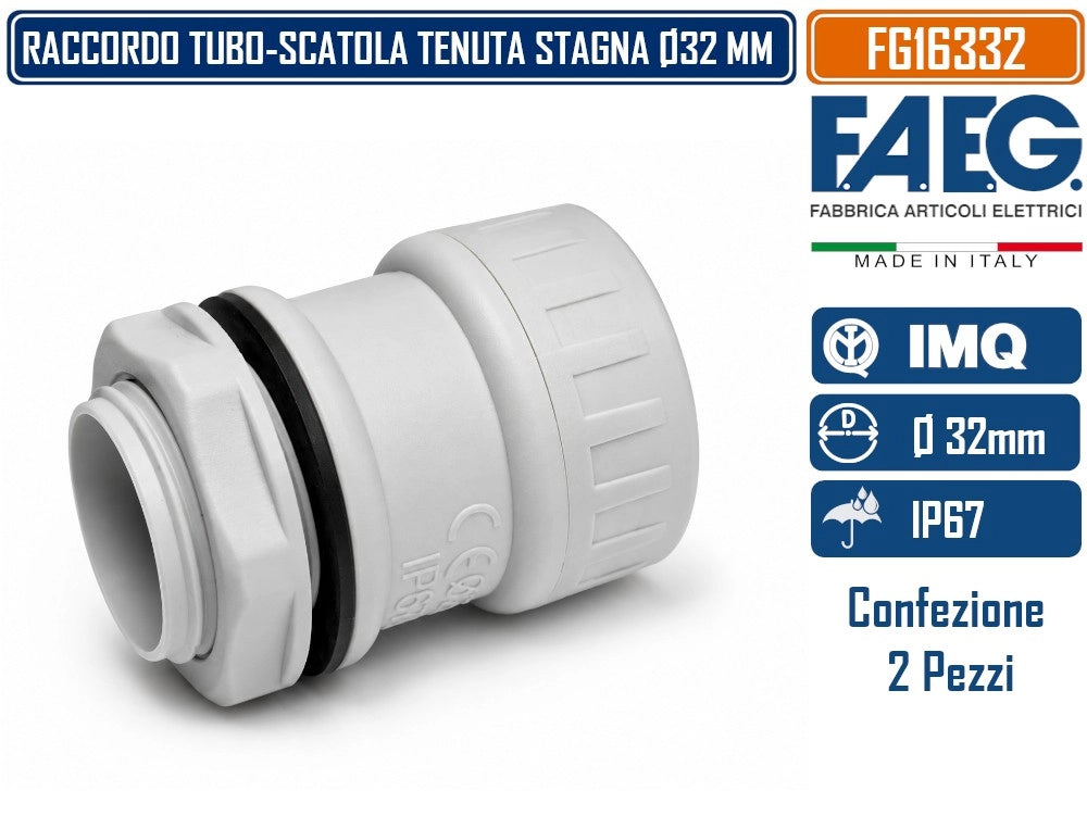 CONFEZIONE 2 PEZZI RACCORDO TUBO - SCATOLA PASSO METRICO M32x1,5 TENUTA STAGNA IP67 PER TUBO RIGIDO Ø 32MM RAL7035