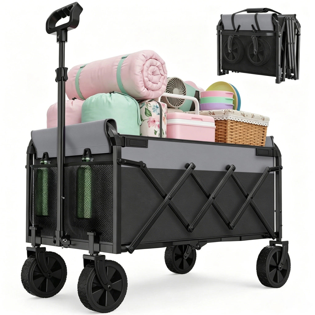 Carrello pieghevole da trasporto 100 L con ruote girevoli a 360° in acciaio; nero