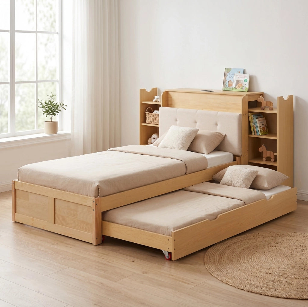 Letto estraibile 90/180x200 cm con libreria e ruote