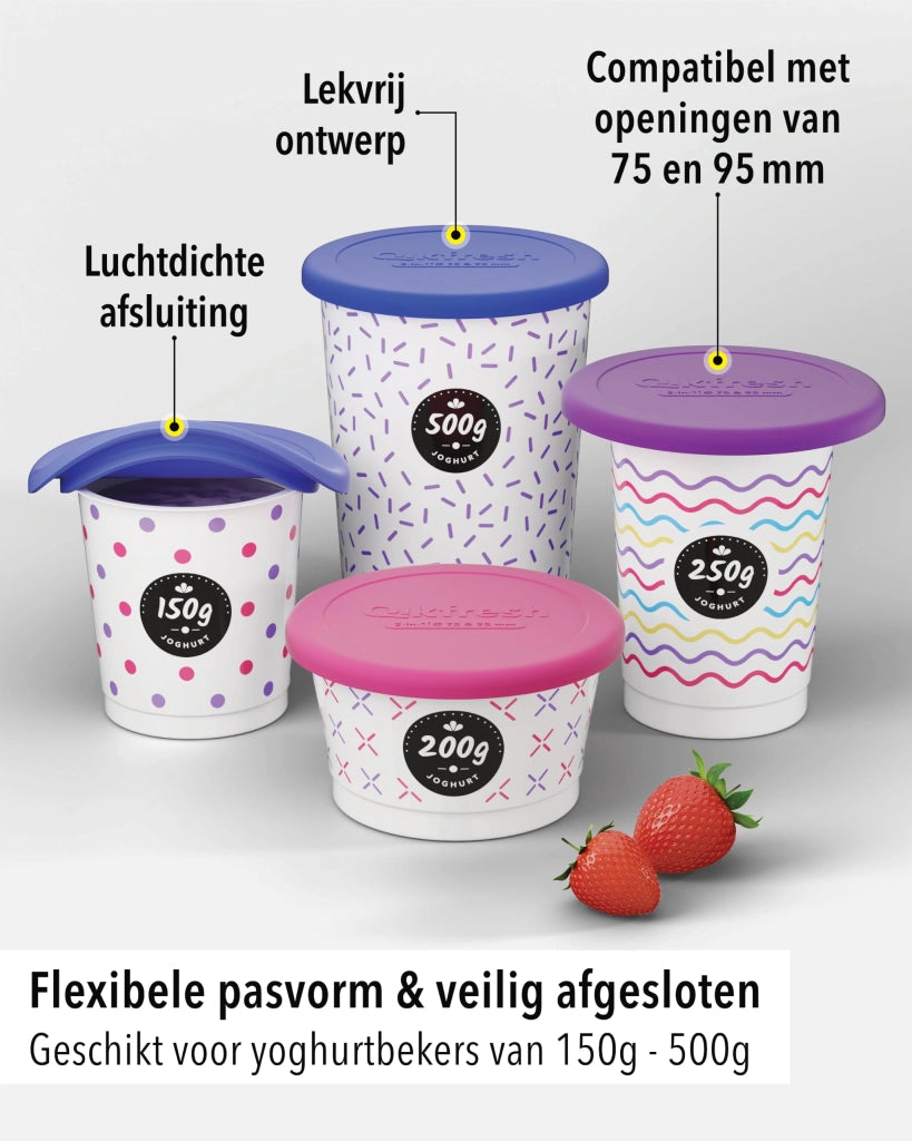 Coperchi in silicone per vasetti di yogurt da 150-500g, confezione da 2 pezzi, colore viola