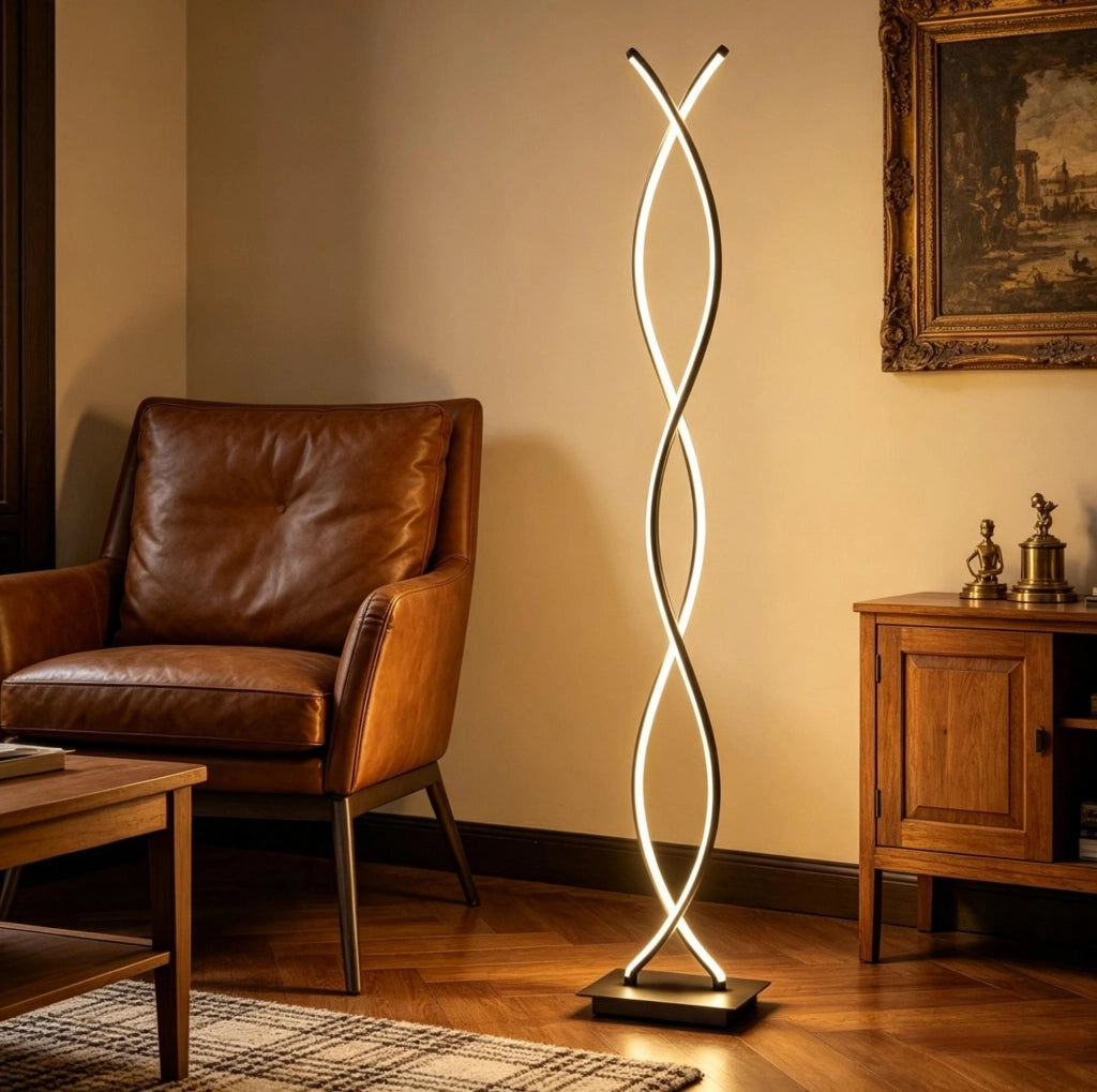 Lampada da terra a doppia spirale con luce regolabile
