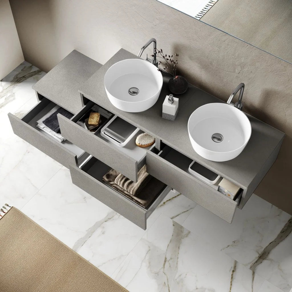 Composizione doppio lavabo ASTRA-17 bianco pietra
