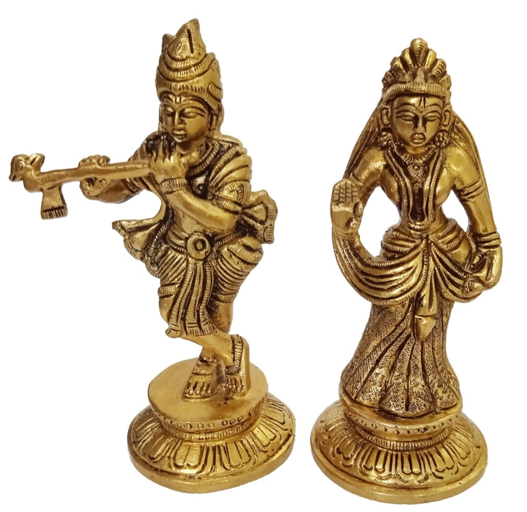Set di statuette di Radha e Krishna in ottone, dimensioni 4,5 x 2 x 2 pollici, color oro