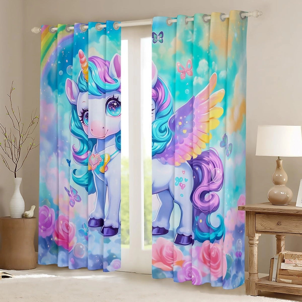 Tende Einhorn, set di 2 pezzi, 175x140 cm, poliestere, blu/rosa