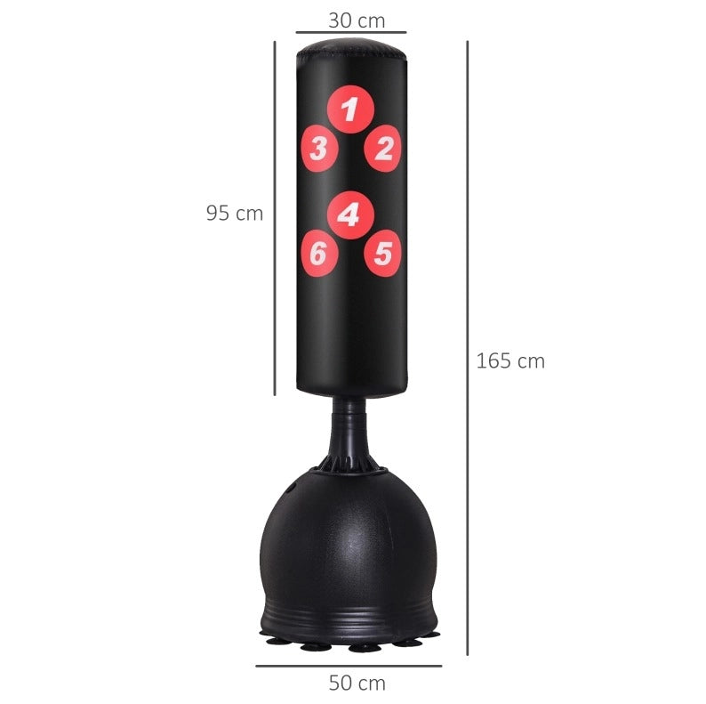 Sacco da boxe su supporto 165 cm in HDPE nero, base con ventose per allenamento