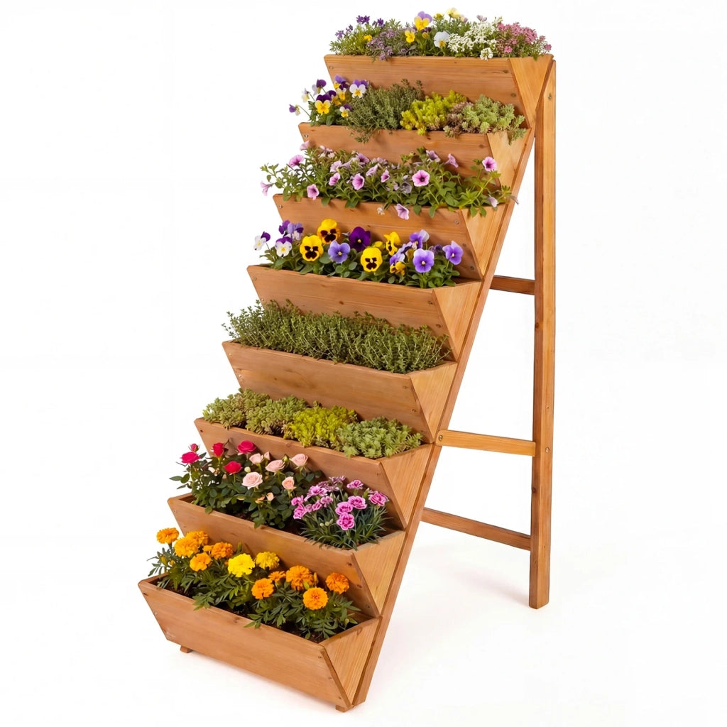 Fioriera verticale a 8 livelli in legno di abete per giardino e balcone, aiuola rialzata a scala, salvaspazio, arancione