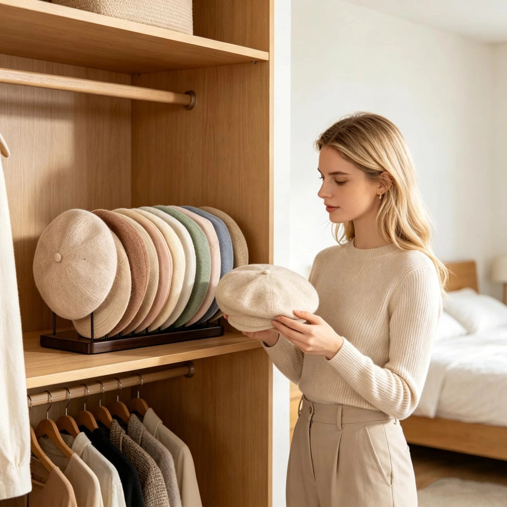 Portacappelli da scrivania per 10 cappelli, in legno e metallo, colore retrò, 26,5 x 10 x 10 cm