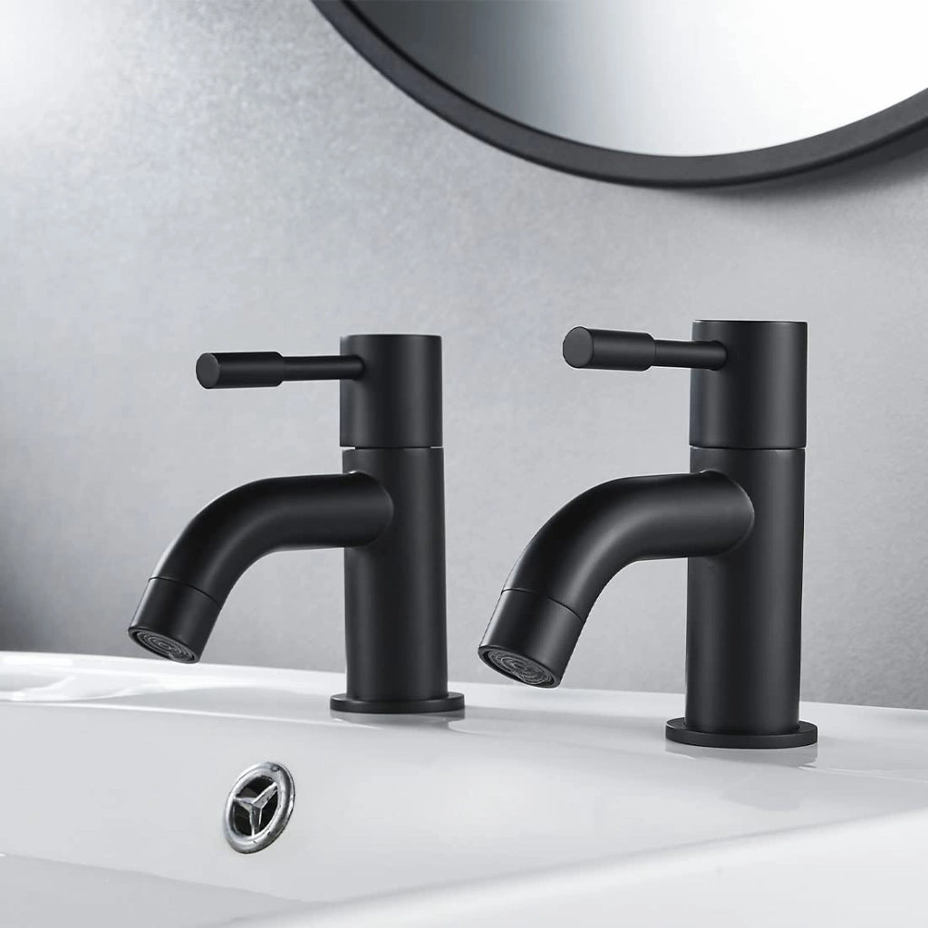 Set di rubinetti per lavabo, 2 pezzi, colore nero, con due maniglie, in ottone