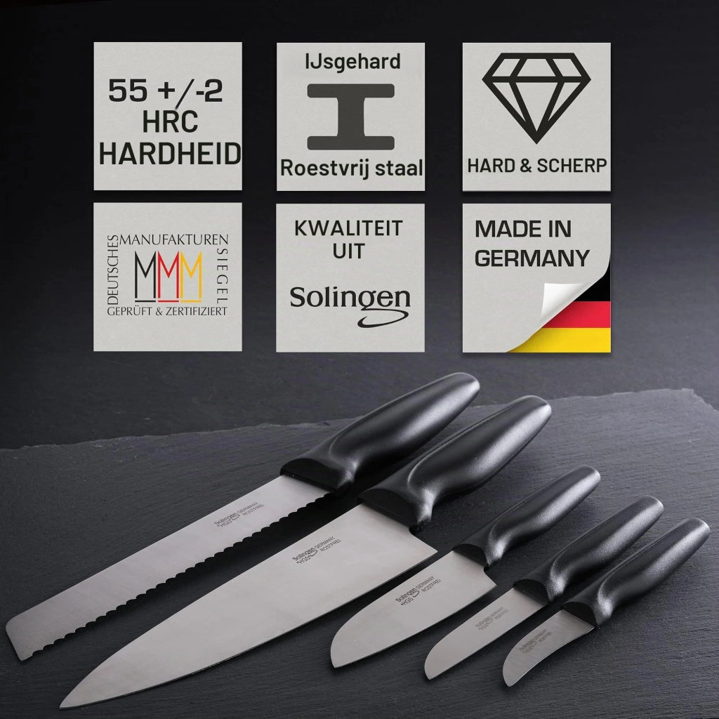 Set di coltelli da cucina, 4 pezzi: coltello Santoku, spelucchino, sbucciaverdure, Solingen