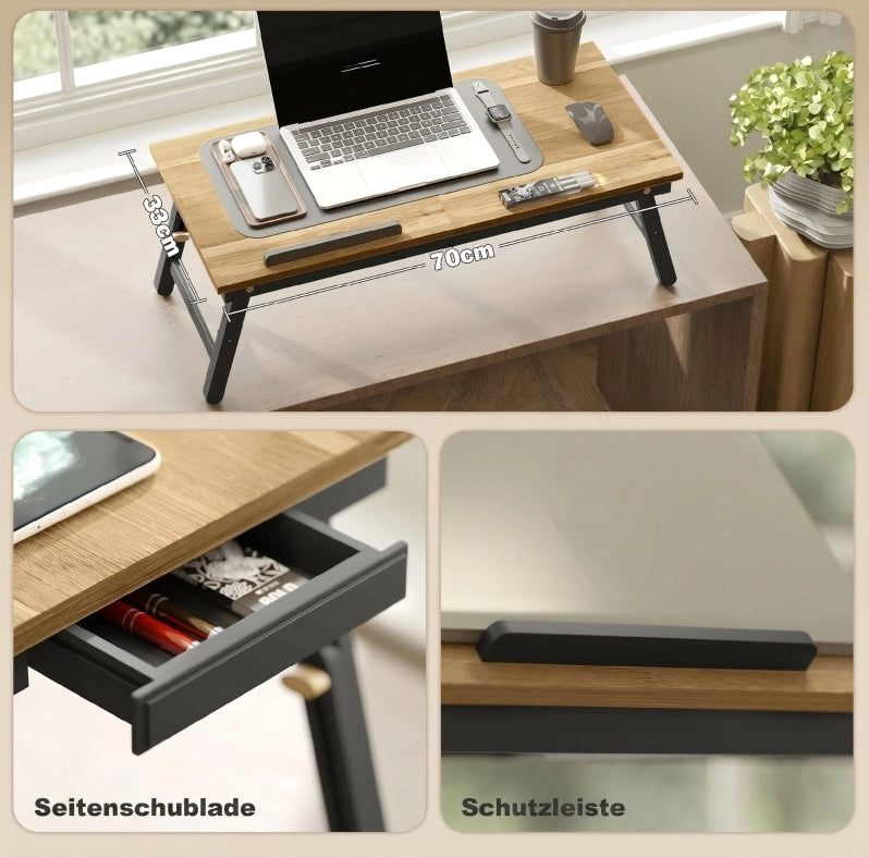 Tavolino pieghevole per letto e divano in bambù e MDF color rovere