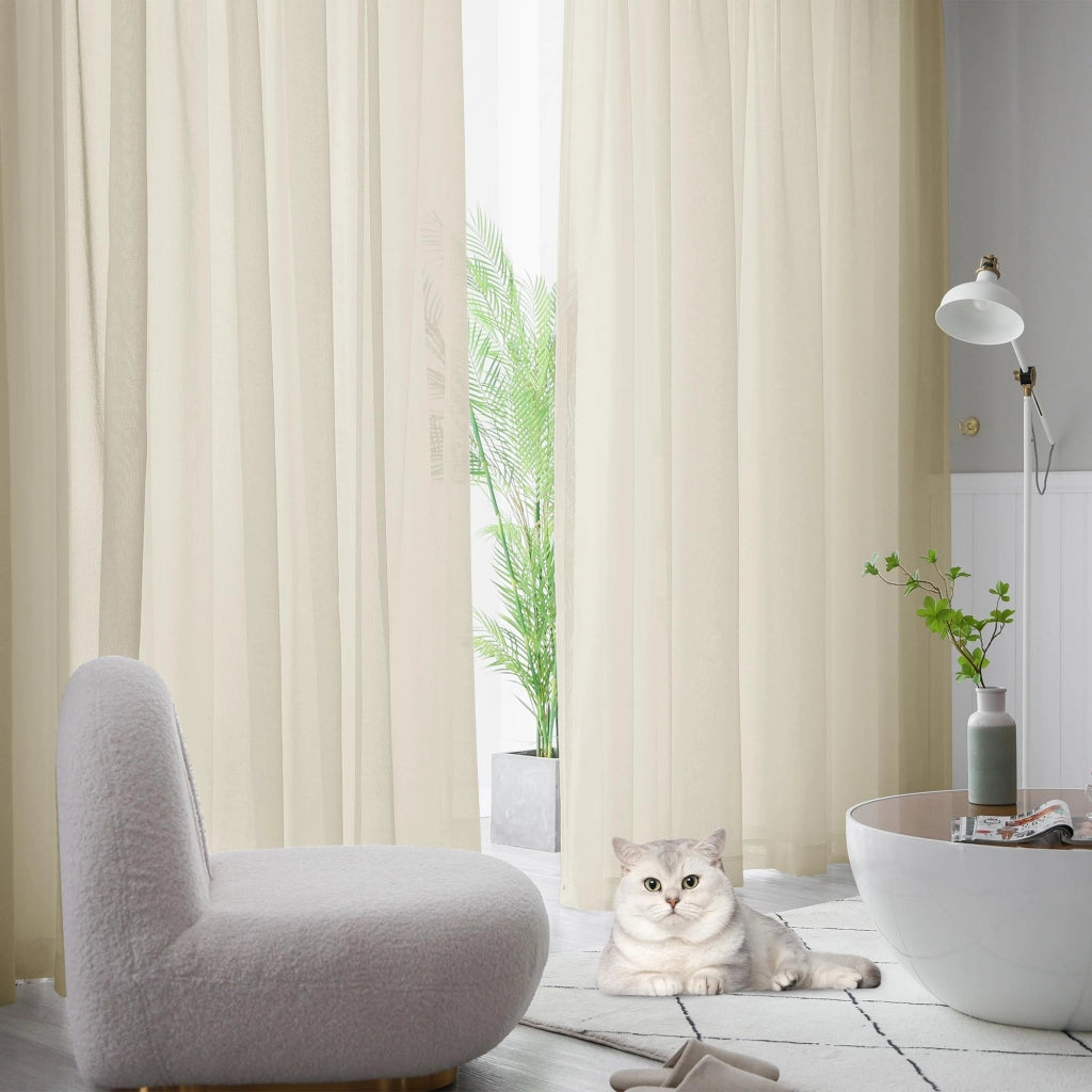 Set di tende a velo, aspetto lino, confezione da 2, 175x140 cm, poliestere
