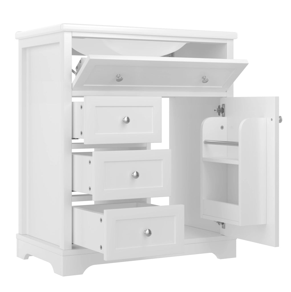 Mobile lavabo bagno 76 × 46 × 87 cm, MDF bianco, lavabo ceramico, 3 cassetti