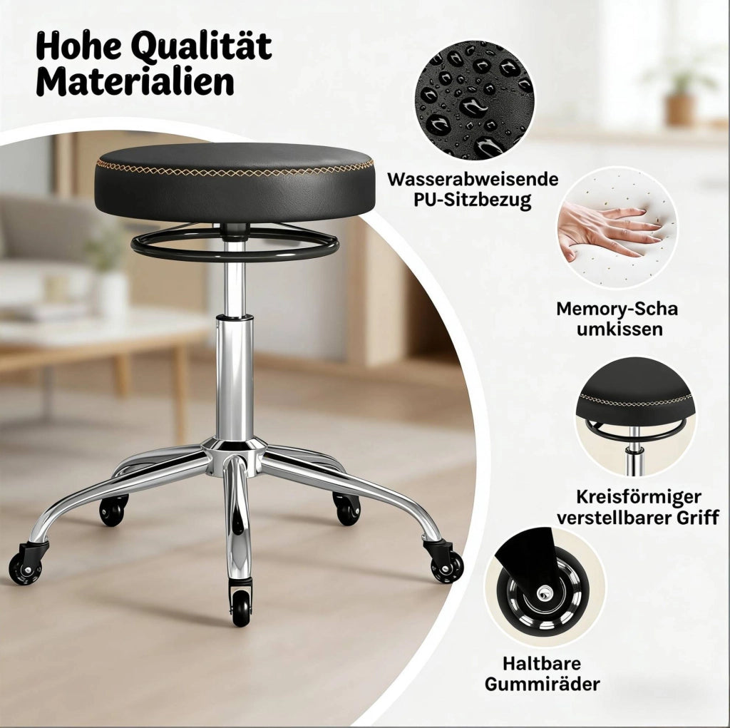 SGABELLO da ufficio girevole regolabile 46-58 cm in metallo e similpelle nera