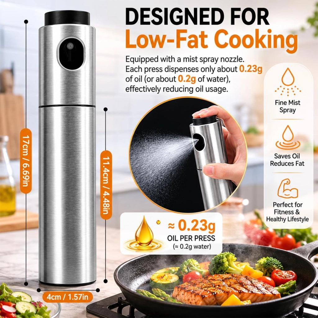 2 flaconi spray per olio, nebulizzatore per olio, flacone spray in acciaio inox, con pennello per olio in silicone, imbuto e spazzola per la pulizia, per appassionati di fitness, adatto per il controllo dei grassi