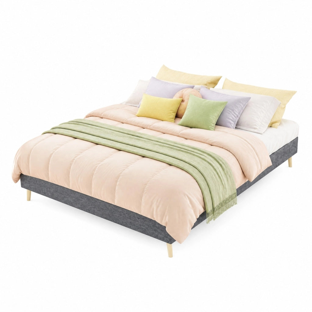 Struttura letto moderna 140x200 cm in velluto olandese grigio, senza testiera e materasso