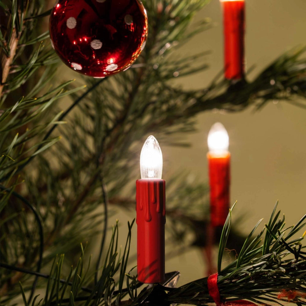 Luci per albero di Natale, 15 luci, bianco caldo, 9,8 metri, rosse, per interni, con spina separabile