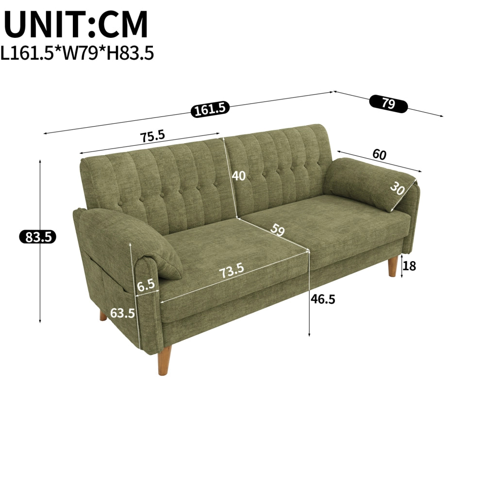 Divano 2 posti in ciniglia verde 161,5 x 79 x 83,5 cm, facile da montare
