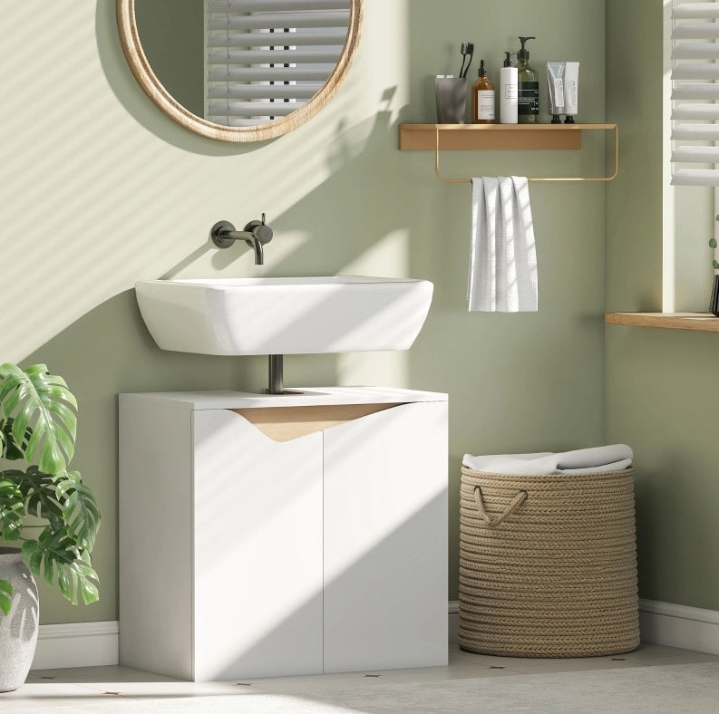 Mobile sottolavabo bianco per bagno con porte soft-close 60x35x57,9 cm