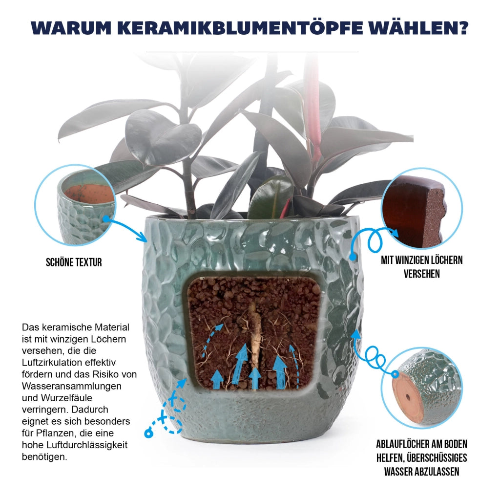 Vaso in ceramica verde scuro Ø 18 cm con foro di drenaggio