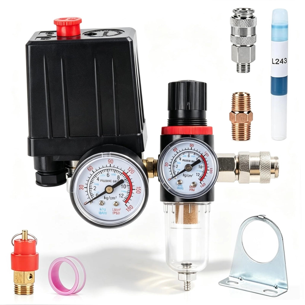 Pressostato regolatore di pressione per compressore, 240 V compressore d'aria con separatore d'acqua + 2 manometri + valvola di sicurezza, interruttore compressore 90-175 PSI ricambi compressore d'aria, attacco 1/4 di pollice