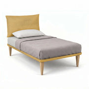 Letto Singolo con Rete Rivestita 80x190 cm Microfibra Ocra Tessis Testata Soft