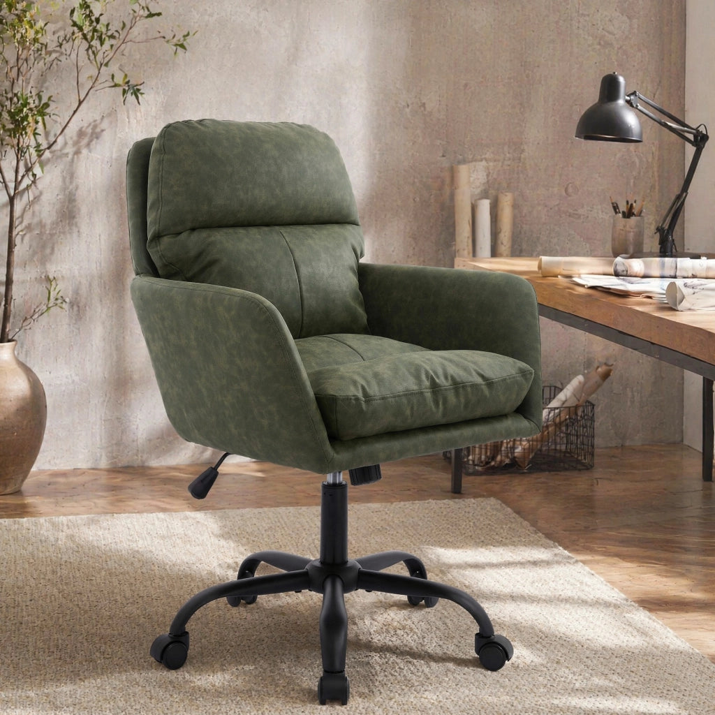 Sedia da ufficio in similpelle PU verde con struttura in metallo e seduta imbottita