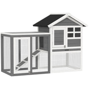Conigliera da Esterno a 2 Piani in Legno con Rampa, Vassoio Estraibile e Tetto in Bitume 123,5x62,6x92,5 cm Grigio e Bianco