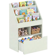 Libreria Scaffale Multiuso per Bambini in Legno Verde Chiaro con 3 Ripiani 2 Vani e Grande Cassetto Salvaspazio per Cameretta