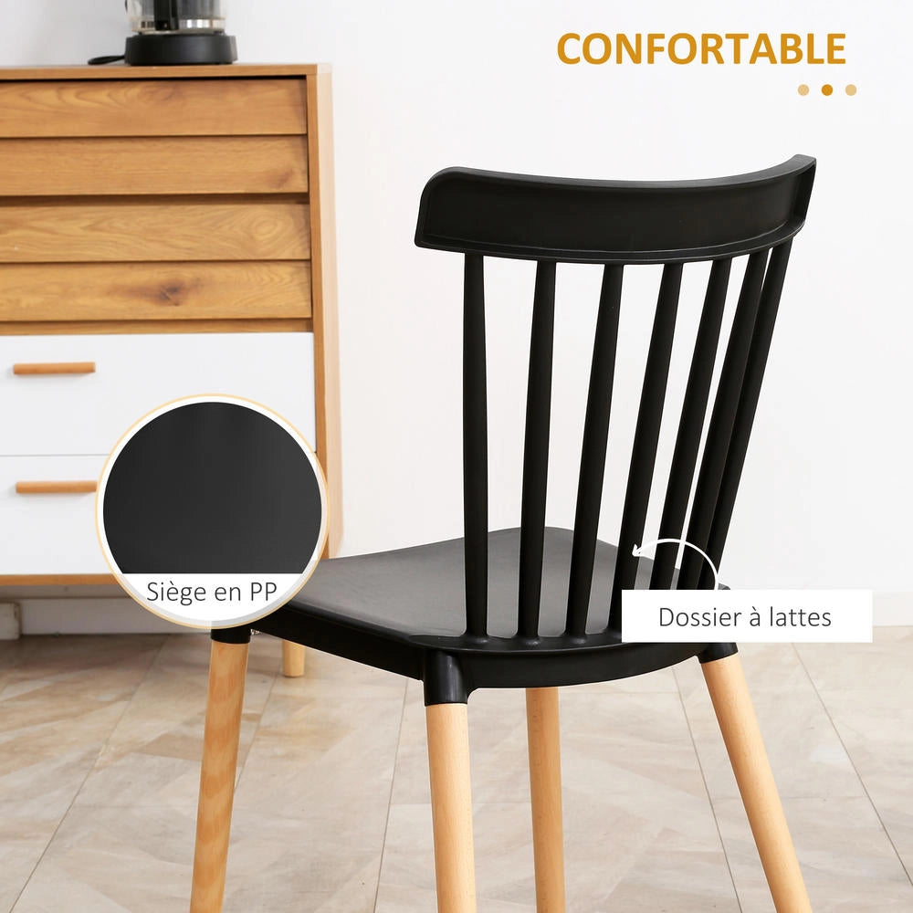 Set 4 Sedie da Pranzo Moderne Stile Scandinavo Seduta in Polipropilene e Gambe in Faggio per Casa Cucina 48 x 52,5 x 83 cm Nero
