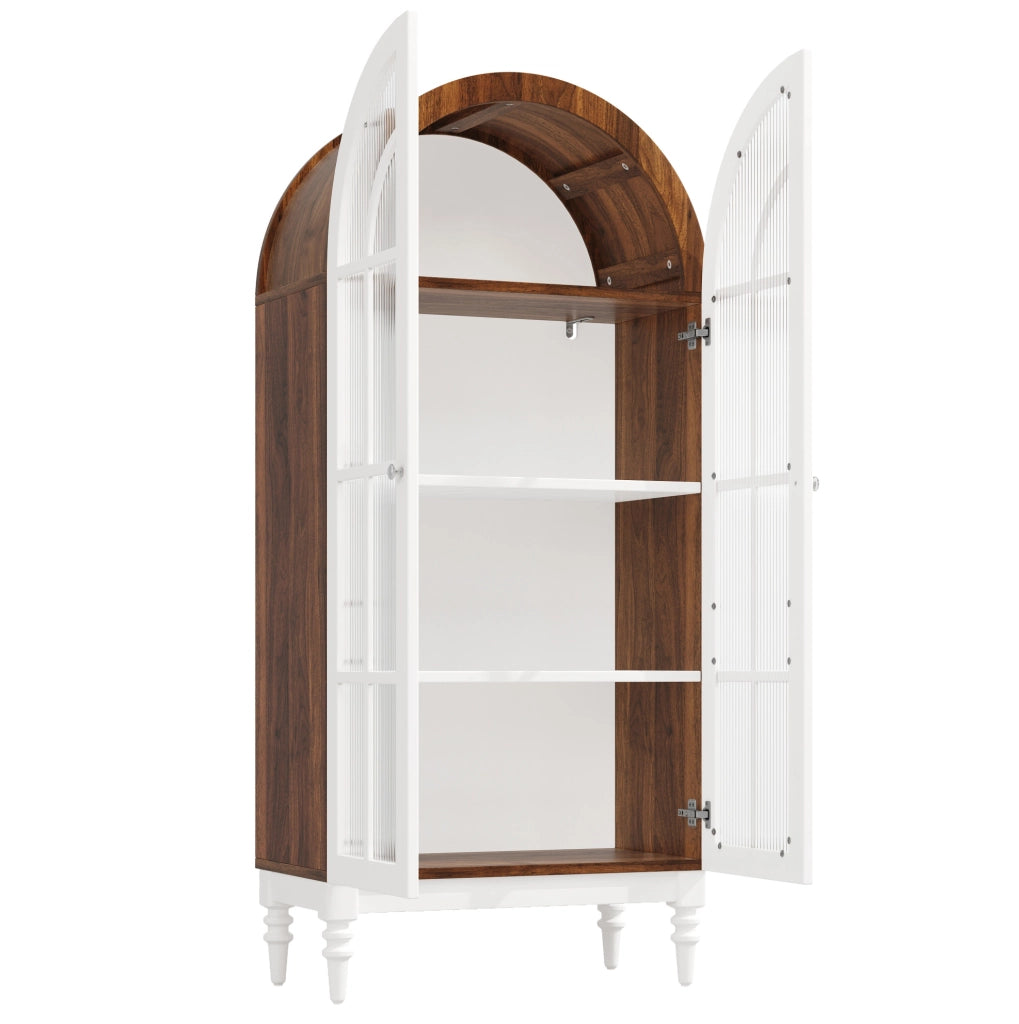 Vetrina ad arco bianca 76 × 38,5 × 165 cm con vetro scanalato
