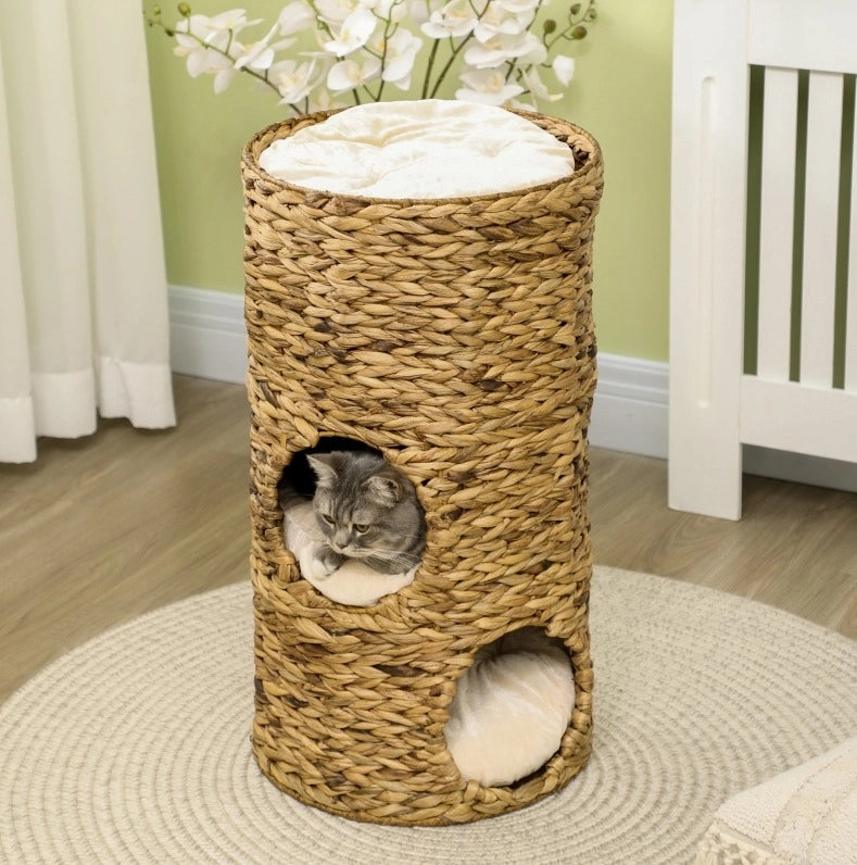 Tonneau per gatto 40 x 73 cm in giacinto d'acqua marrone con cuscini