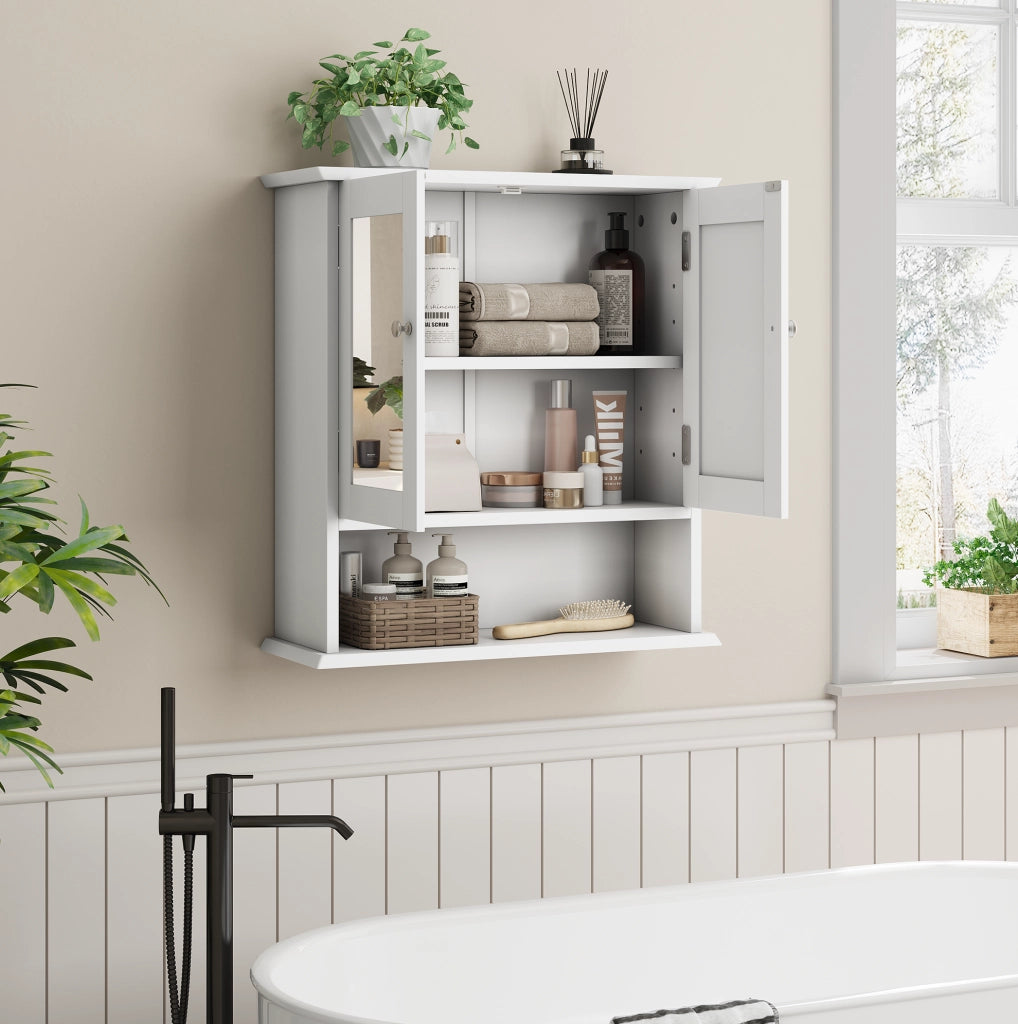 Mobiletto bagno con specchio 54,6 x 19,8 x 60 cm bianco in MDF da parete