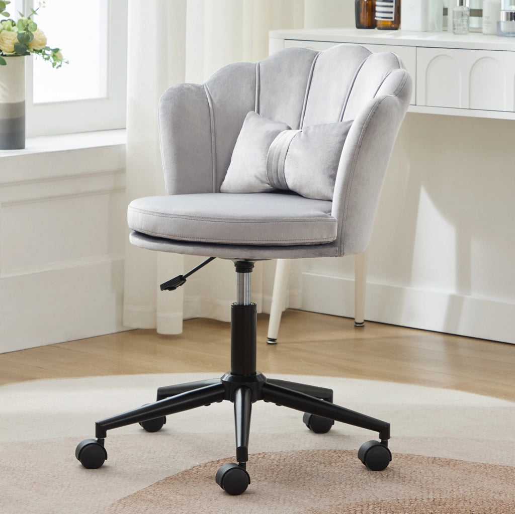 Sedia da ufficio ergonomica in velluto grigio 55 × 62 × 73-83 cm regolabile e girevole